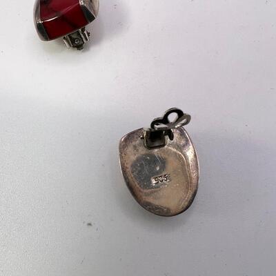Sterling amethyst rings and clip on earrings, and red jasper clip ons