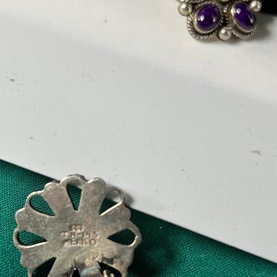 Sterling and Amythst cuff bracelet, 2 pairs sterling clip ons with Amythst and 1 Sterling Amythst ring size 7