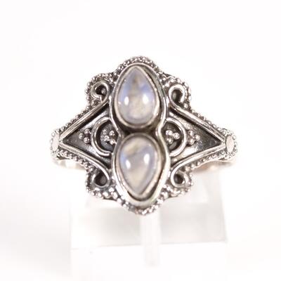 Sterling Double Moonstone Ring, Size 9.5