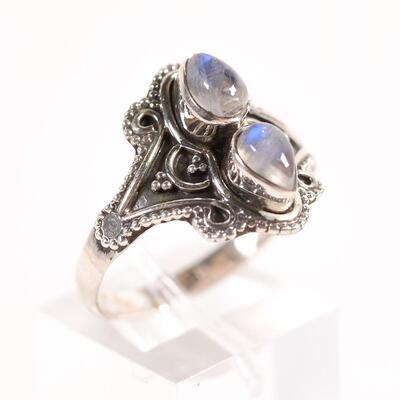 Sterling Double Moonstone Ring, Size 9.5