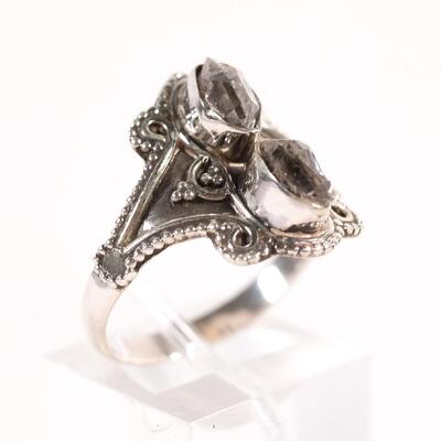 Sterling Double Raw Quartz Ring, Size 9