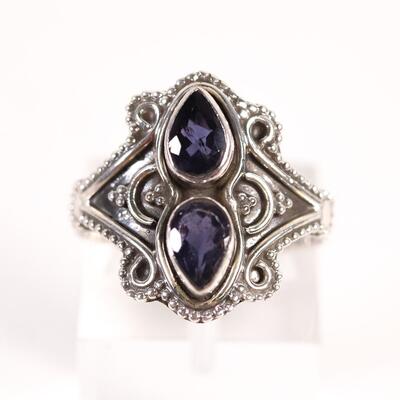 Sterling Double Iolite Gemstone Ring, Size 7