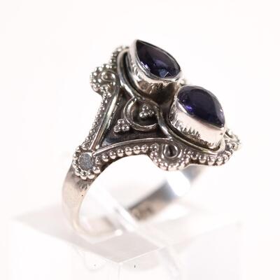 Sterling Double Iolite Gemstone Ring, Size 7