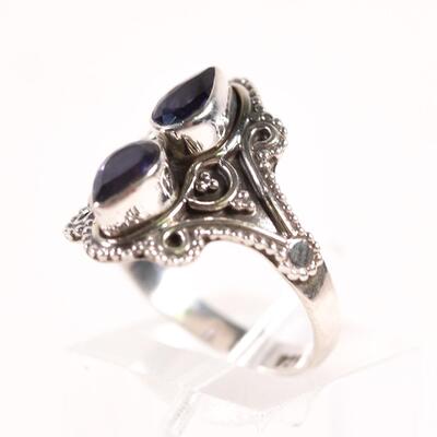 Sterling Double Iolite Gemstone Ring, Size 7