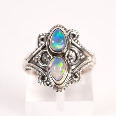 Sterling Opal Gemstone Ring, Size 6.5