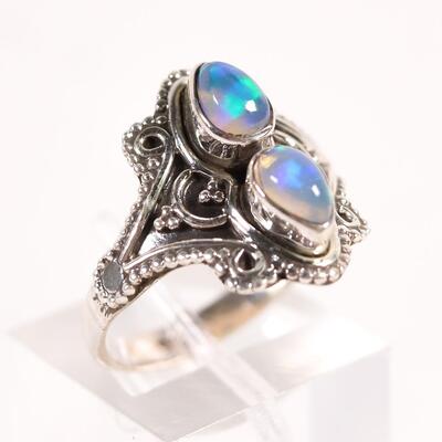 Sterling Opal Gemstone Ring, Size 6.5