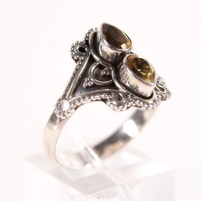 Sterling Double Citrine Gemstone Ring, Size 9.5