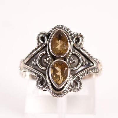 Sterling Double Citrine Gemstone Ring, Size 9.5