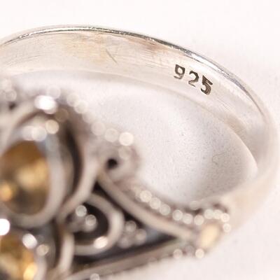 Sterling Double Citrine Gemstone Ring, Size 9.5