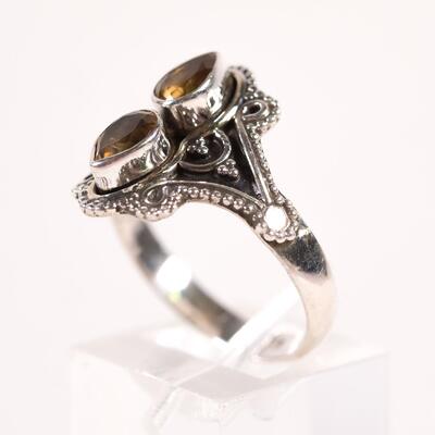 Sterling Double Citrine Gemstone Ring, Size 9.5