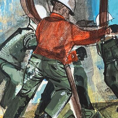 Ed Pointer original painting Oil Derrick Roughnecks