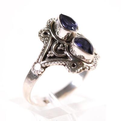 Sterling Double Iolite Gemstone Ring, Size 9