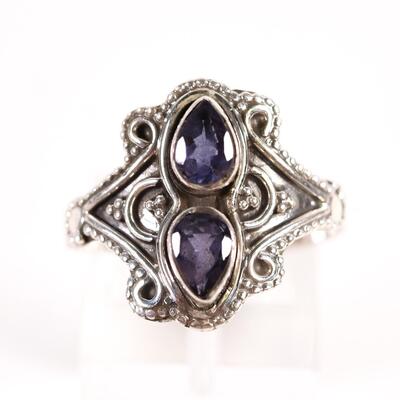 Sterling Double Iolite Gemstone Ring, Size 9