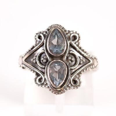 Sterling Double Topaz Gemstone Ring, Size 8.25