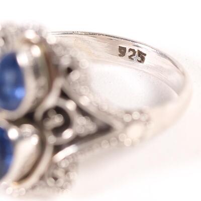Sterling Double Dark Blue Topaz Gemstone Ring, Size 8.25