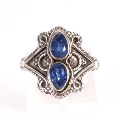Sterling Double Dark Blue Topaz Gemstone Ring, Size 8.25
