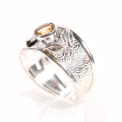 Sterling Citrine Gemstone Ring, Size 8.5