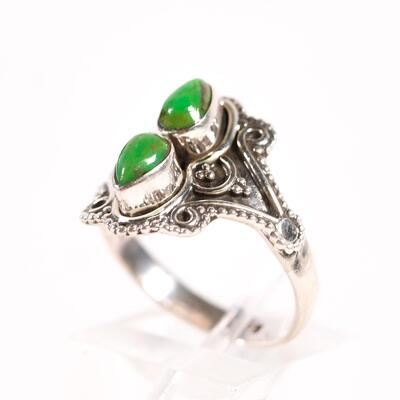 Sterling Double Gaspeite Gemstone Ring, Size 8