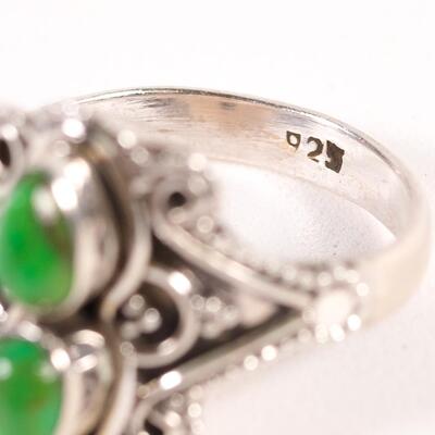Sterling Double Gaspeite Gemstone Ring, Size 8