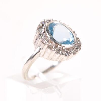 Sterling Topaz & CZ Ring, Size 5.75