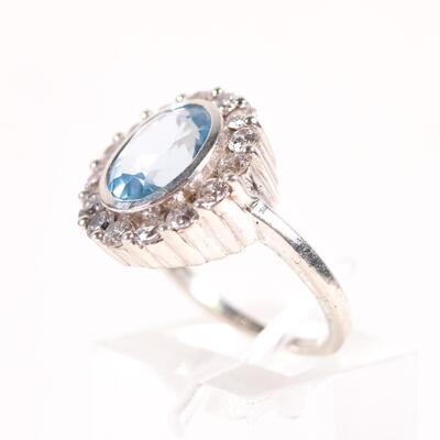 Sterling Topaz & CZ Ring, Size 5.75