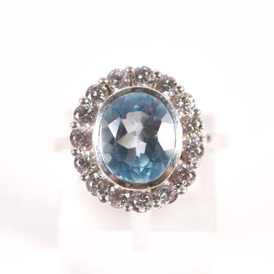 Sterling Topaz & CZ Ring, Size 5.75