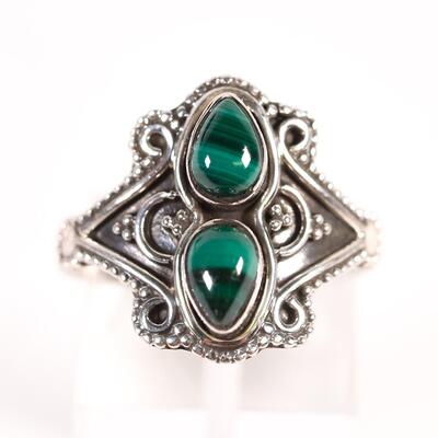 Sterling Double Malachite Ring, Size 8.5