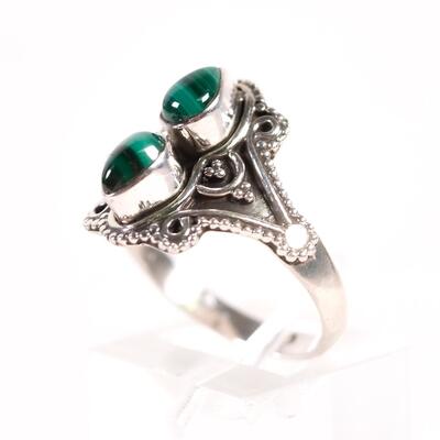 Sterling Double Malachite Ring, Size 8.5