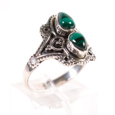 Sterling Double Malachite Ring, Size 8.5