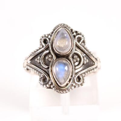 Sterling Double Moonstone Ring, Size 6.5