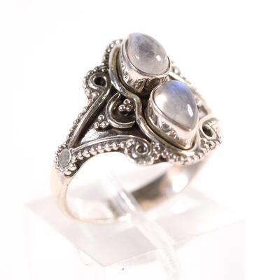 Sterling Double Moonstone Ring, Size 6.5