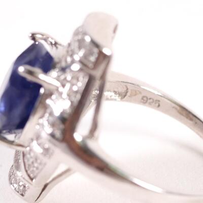 Sterling Sapphire & CZ Ring, Size 5.75