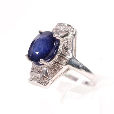 Sterling Sapphire & CZ Ring, Size 5.75