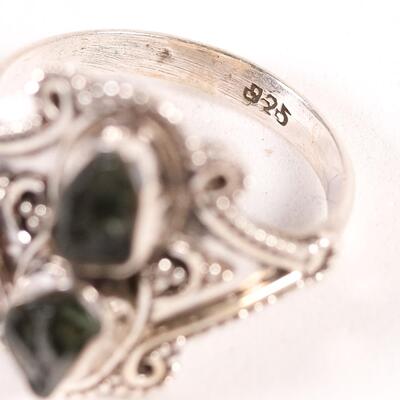 Sterling Double Moldavite Ring, Size 8.5
