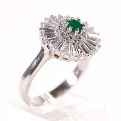 Sterling Green Gemstone Ring, Size 7.5