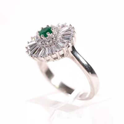 Sterling Green Gemstone Ring, Size 7.5