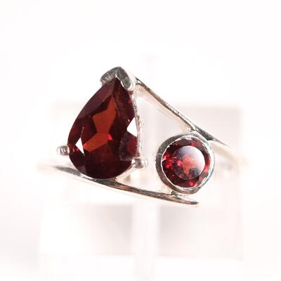 Sterling Double Garnet Ring, Size 5.75