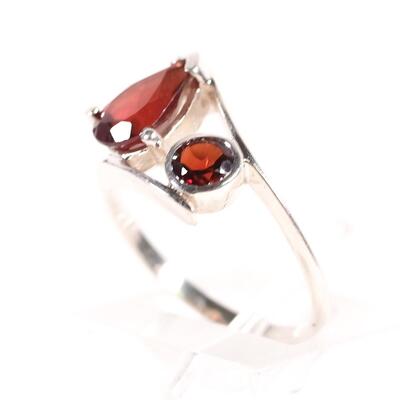 Sterling Double Garnet Ring, Size 5.75