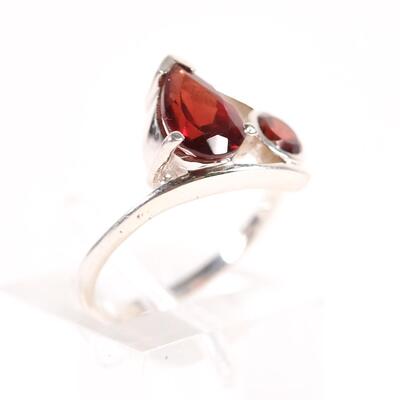 Sterling Double Garnet Ring, Size 5.75