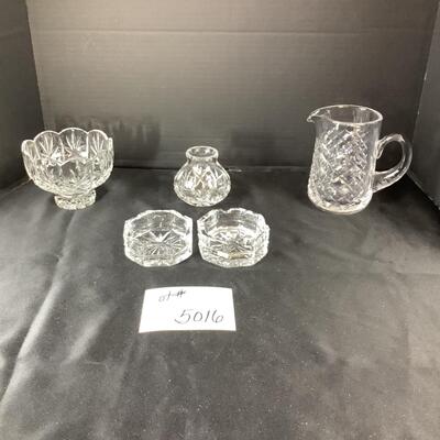 Lot 5016. Waterford Lismore Jug, Ash Trays, Vase, Pedestal Bowl