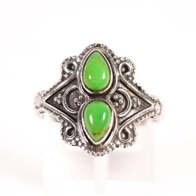 Sterling Double Gaspeite Ring, Size 9.5
