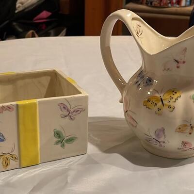 Vintage Butterfly Pitcher with Matching Tea Bag Storage Container