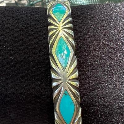 Inlaid Turquoise Cuff Un-marked 7