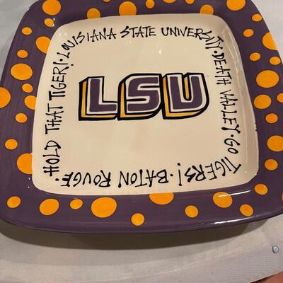New LSU Polka Dot Square Pottery Plate with 10
