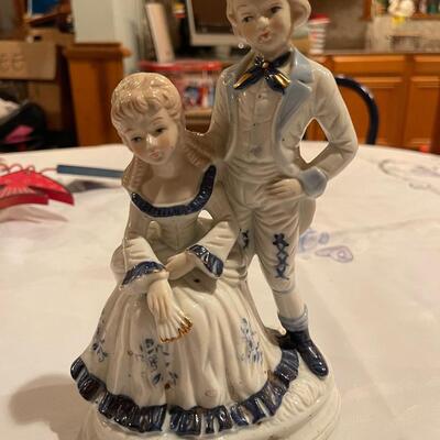 Victorian Style Blue White China Porcelain Figurines - 1960's