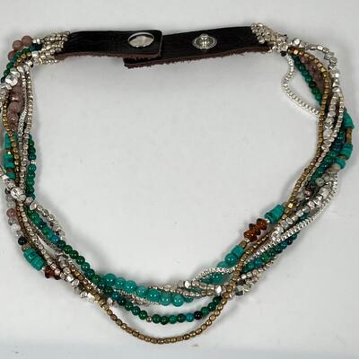 3 Navajo SS  Bangles Rhodchrosite Turqouise Leather and Silver choker
