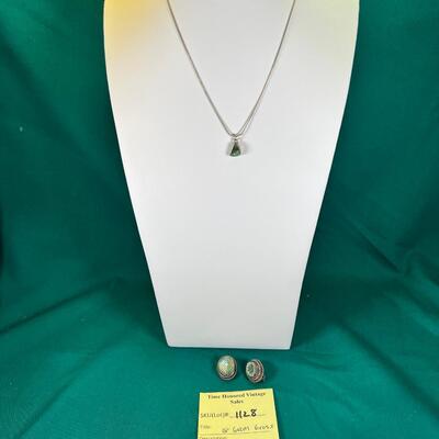 Silver necklace with set stone and earrings