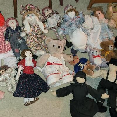 Large Lot Dolls Plush Bears Doll Furniture
