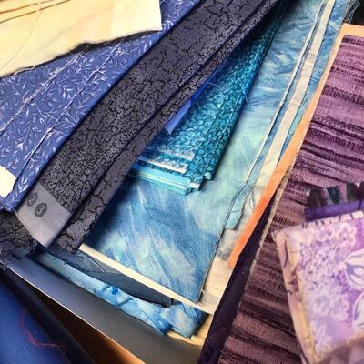 Large flat of big squares material & some yardage