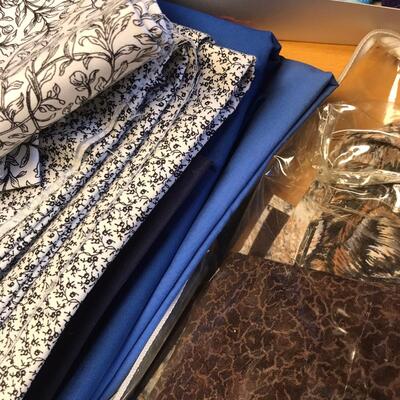 Large flat of big squares material & some yardage